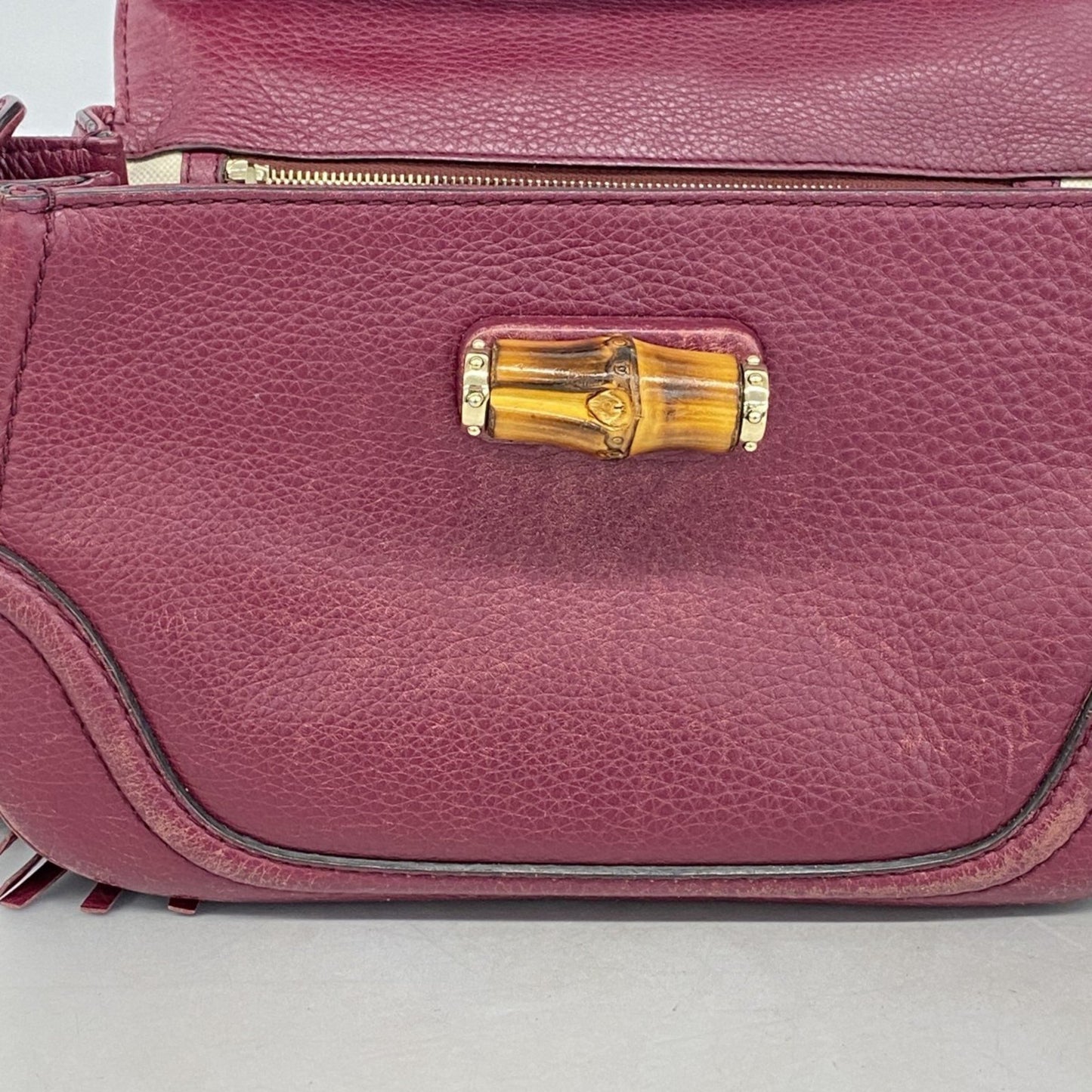 Gucci New Bamboo Handbag 254884 Leather Bordeaux Champagne 2-Way Bag