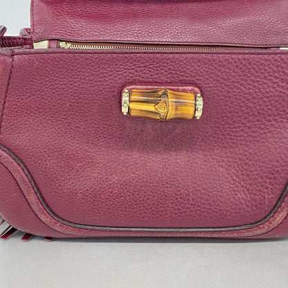 Gucci New Bamboo Handbag 254884 Leather Bordeaux Champagne 2-Way Bag