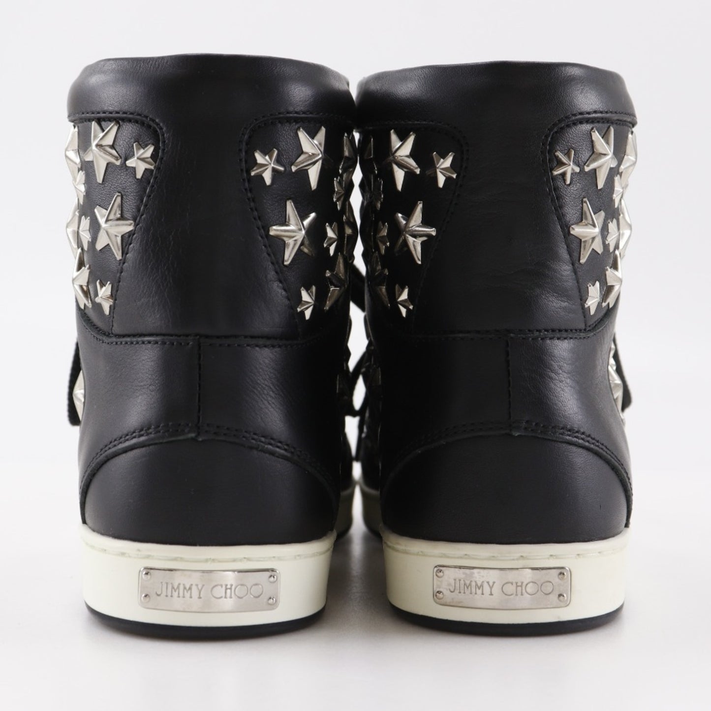 Jimmy Choo Star Studs High-Top Sneakers In Black Leather
