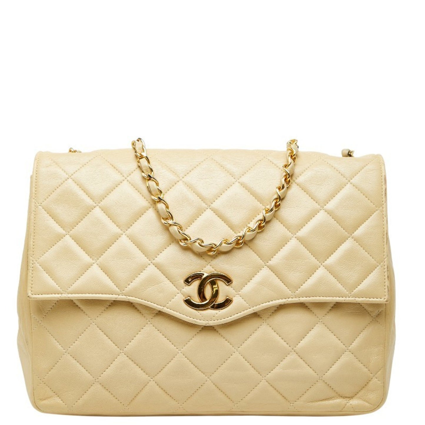 Chanel Matelasse Chain Shoulder Bag In Beige Lambskin