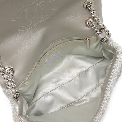 Chanel Chanel Pour Toe Glitter Coco Mark Chain Shoulder Bag Fabric Leather Silver