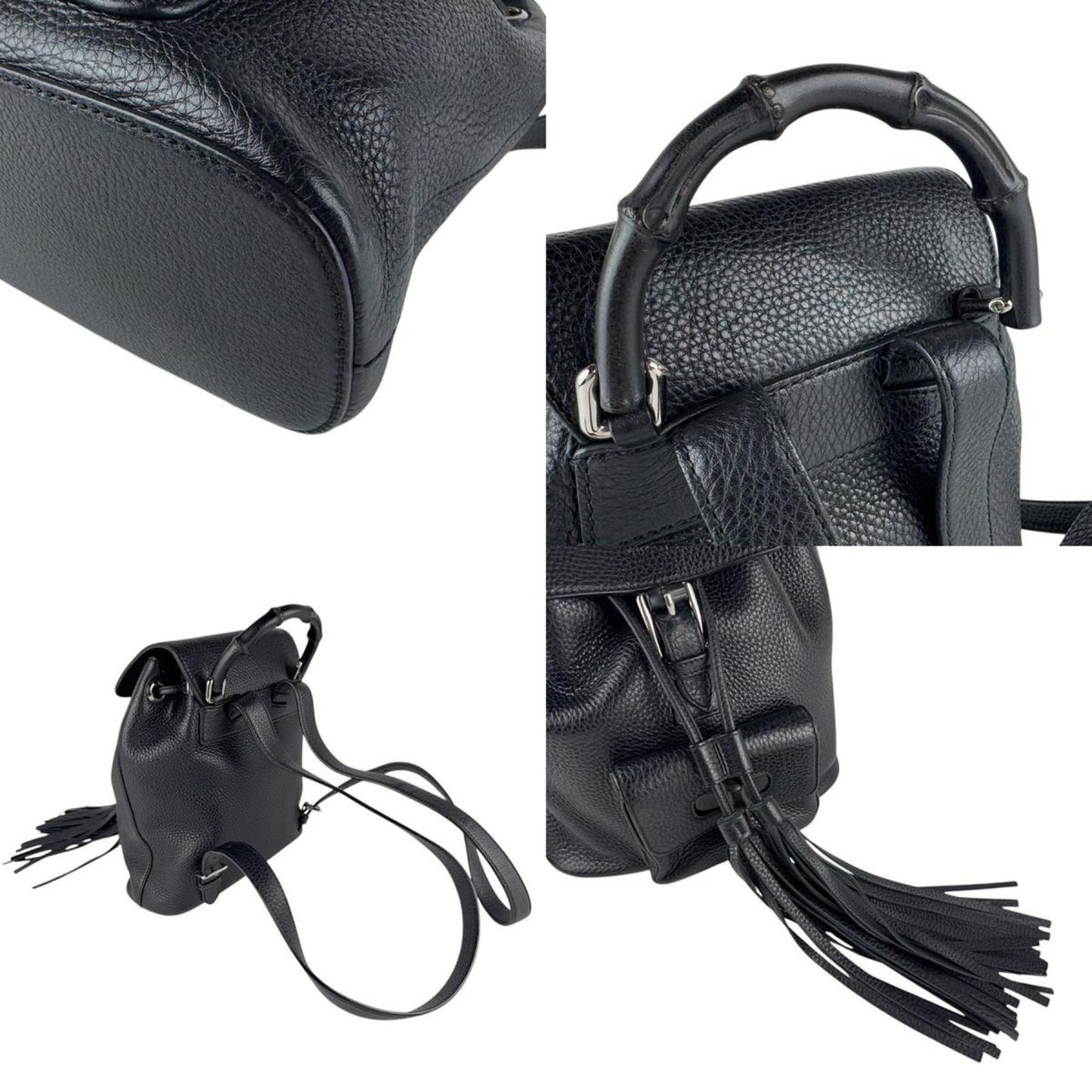 Gucci Bamboo Leather Backpack In Black