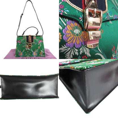 Gucci Handbag Shoulder Bag Sylvie Satin Green Multicolor Gold