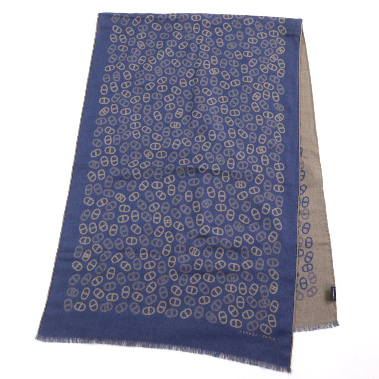 Hermes Men'S Cashmere And Silk Chaine D'Ancre All-Over Print Two-Tone Stole/Scarf In Blue Light