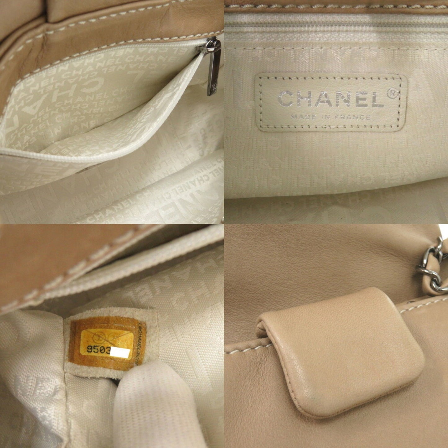 Chanel Wild Stitch Coco Mark Chain Shoulder Bag Lambskin Beige 0157Chanel