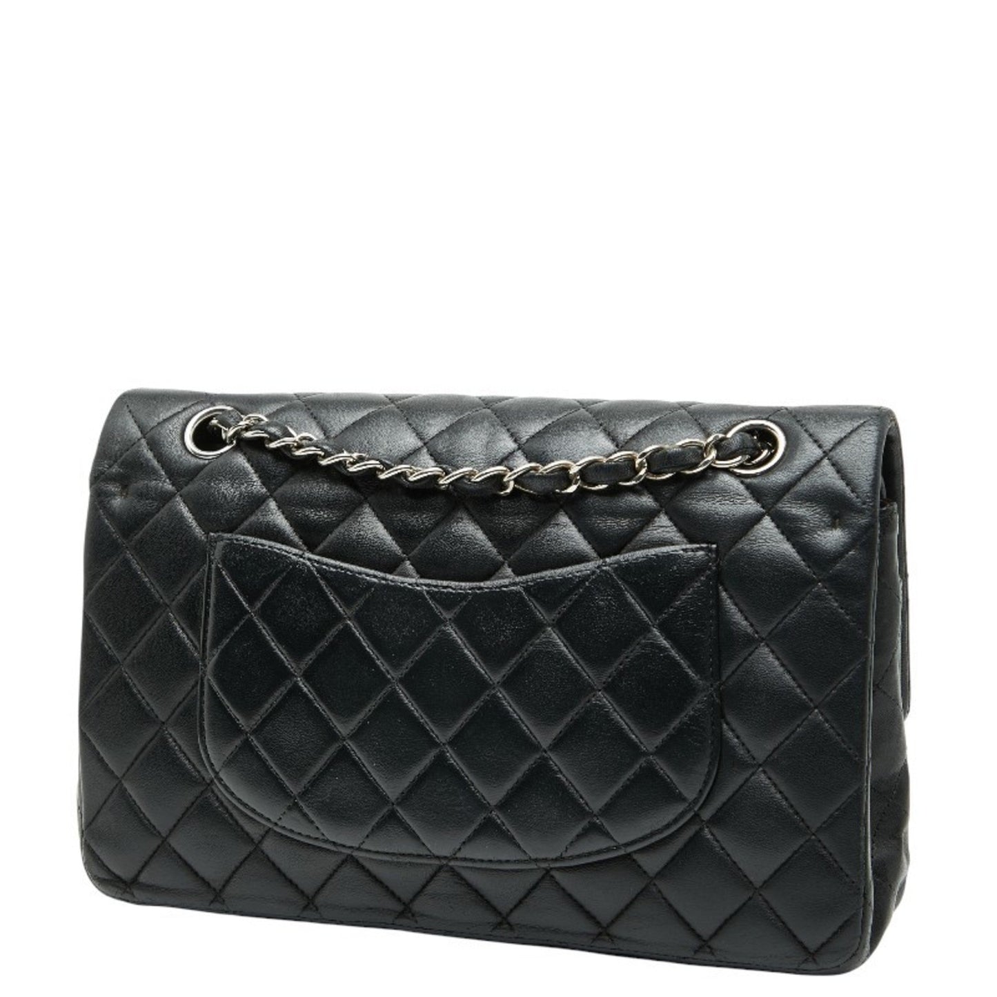 Chanel Matelasse 25 Coco Mark Double Flap Chain Shoulder Bag In Black With Silver Hardware And