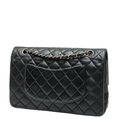 Chanel Matelasse 25 Coco Mark Double Flap Chain Shoulder Bag In Black With Silver Hardware And