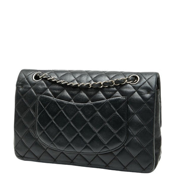 Chanel Matelasse 25 Coco Mark Double Flap Chain Shoulder Bag In Black With Silver Hardware And