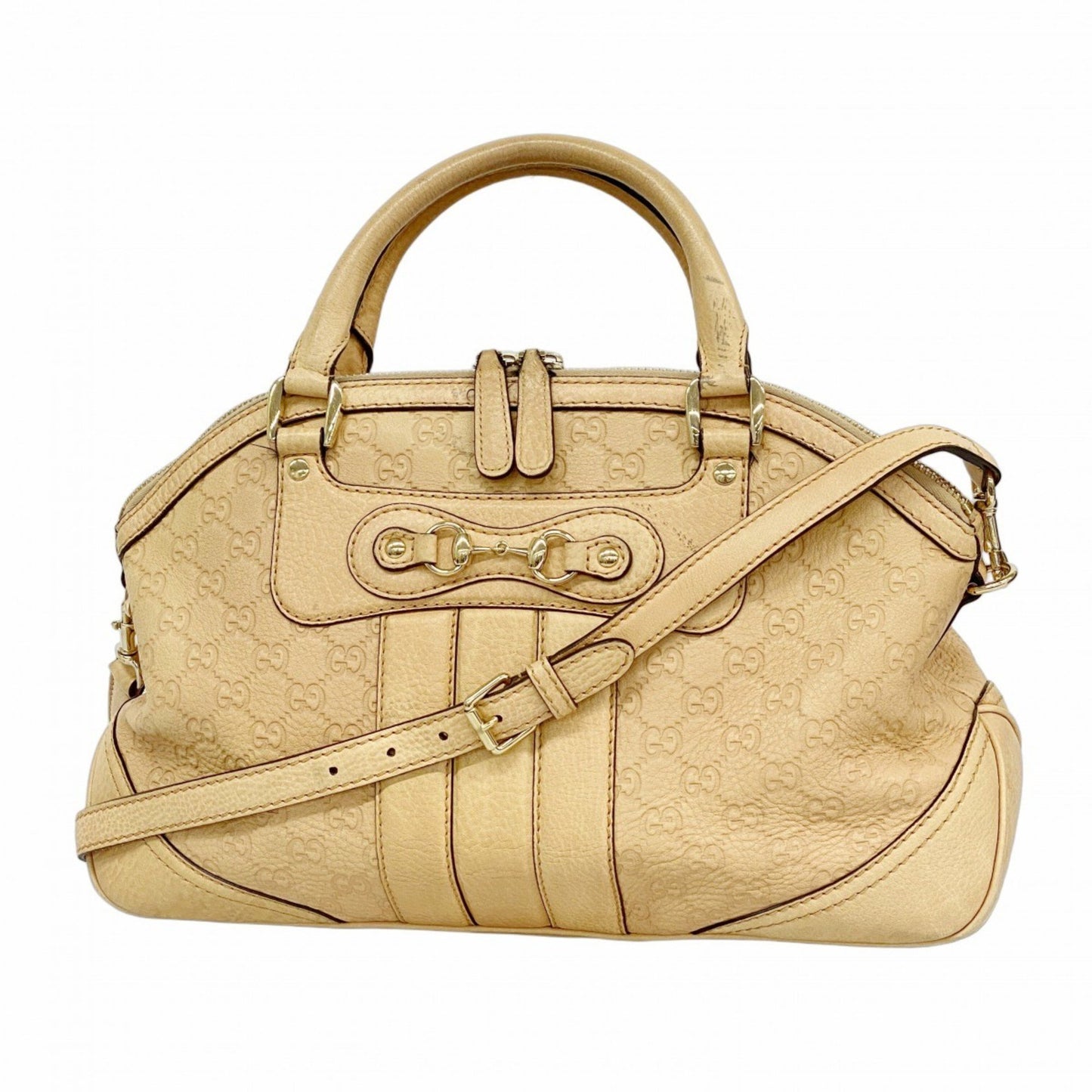 Gucci Handbag Guccissima Horsebit 247286 Leather Beige Champagne 2-Way Bag