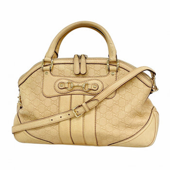 Gucci Handbag Guccissima Horsebit 247286 Leather Beige Champagne 2-Way Bag