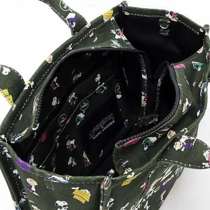 Marc Jacobs X Peanuts Collaboration: The Tote Canvas Tote Bag In Khaki Green.