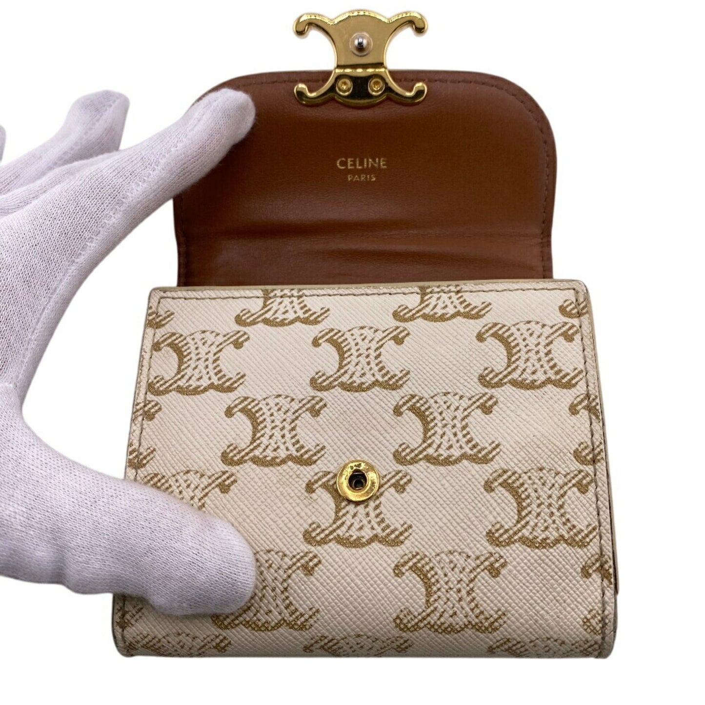 Celine Small Flap Wallet Compact Triomphe Trifold White