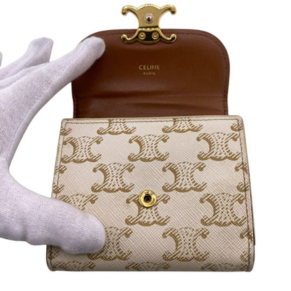 Celine Small Flap Wallet Compact Triomphe Trifold White