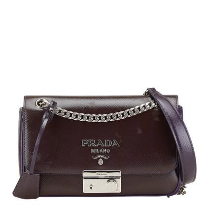 Prada Saffiano Chain Crossbody Shoulder Bag 1Bd147 Purple Enamel