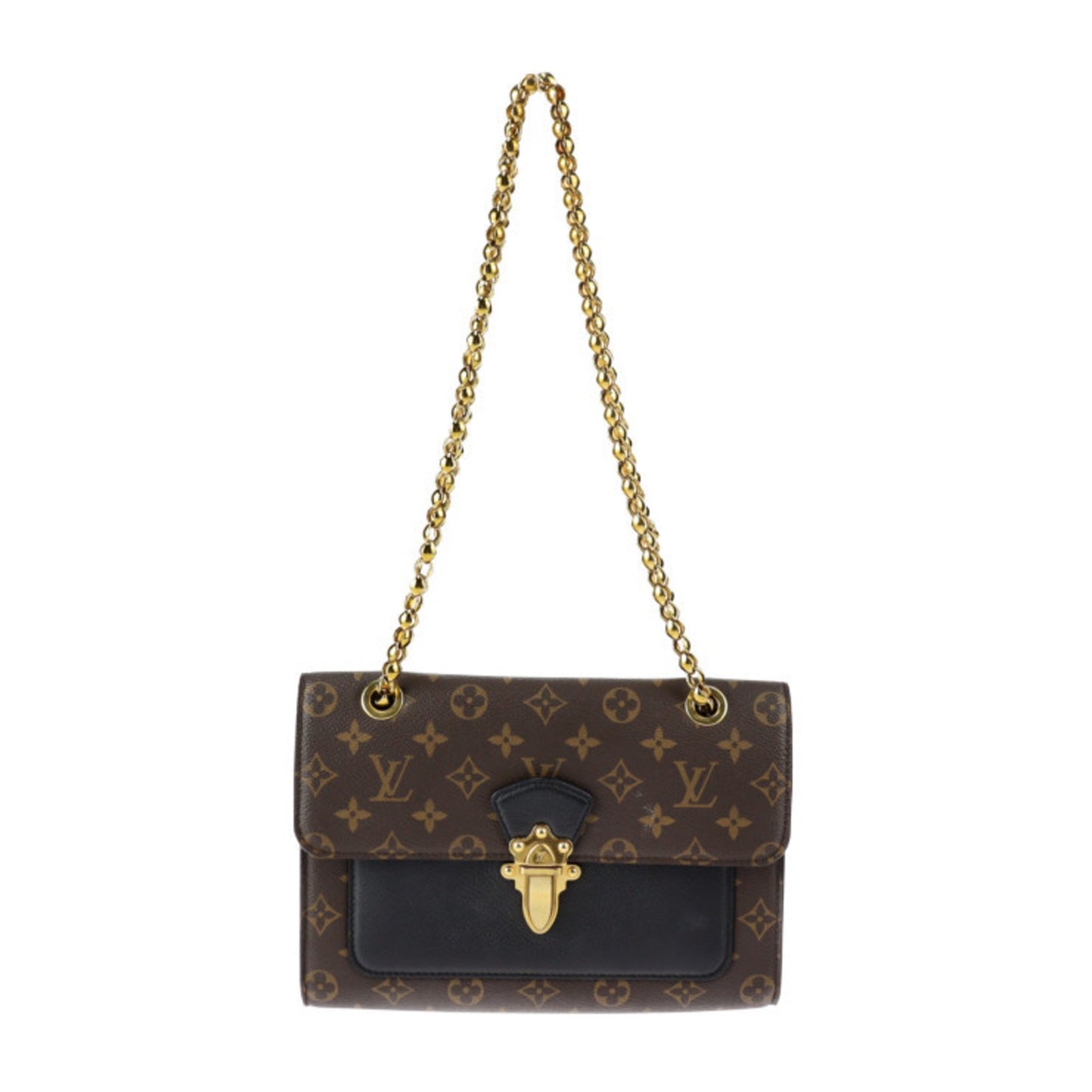 Louis Vuitton Louis Vuitton Victoire Shoulder Bag M41730 Monogram Canvas Calfskin Brown Black Gold