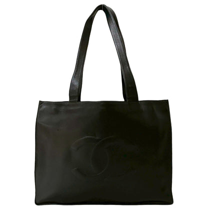 Chanel Deka Coco Mark Matte Caviar Leather Tote Bag/Semi Shoulder Bag Black 31287