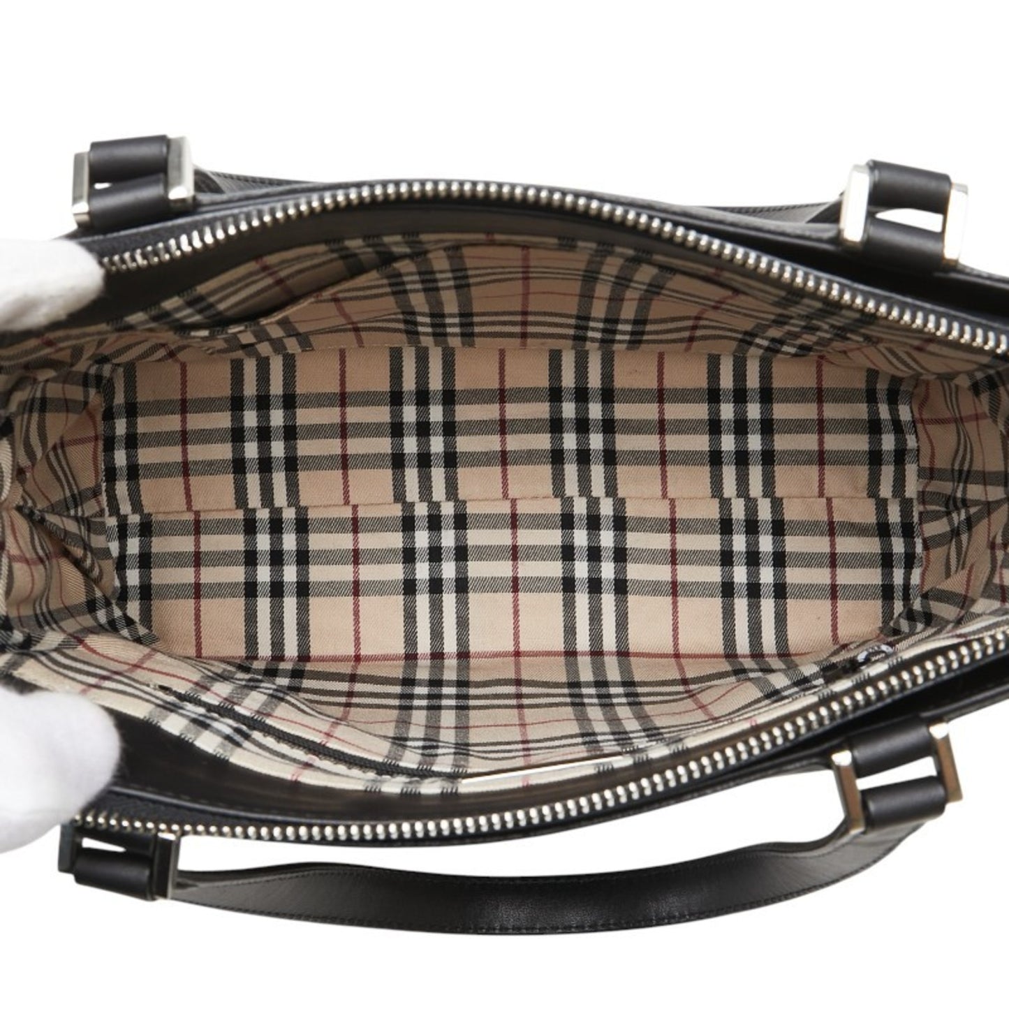 Burberry Nova Check Logo Handbag In Black Leather