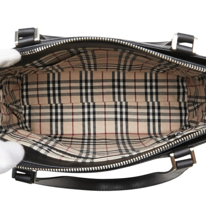 Burberry Nova Check Logo Handbag In Black Leather
