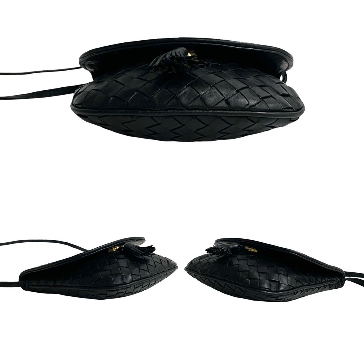 Bottega Veneta Intrecciato Tassel Leather Mini Shoulder Bag/Pochette In Black 34268