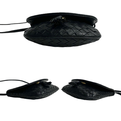 Bottega Veneta Intrecciato Tassel Leather Mini Shoulder Bag/Pochette In Black 34268
