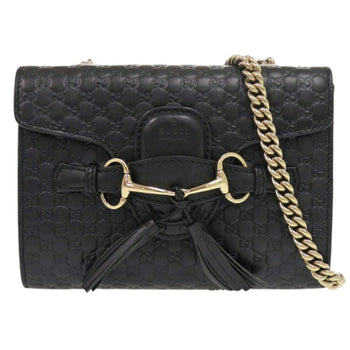 Gucci Emily Micro Guccissima 449636 Leather Black Chain Shoulder Bag 0512 Gucci