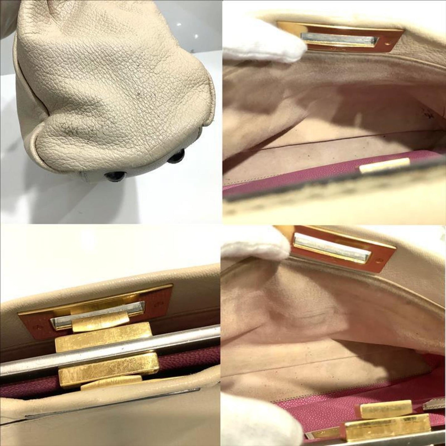 Fendi Peekaboo 8Bn211 Bag Handbag White Ivory Fendi Ja-24389