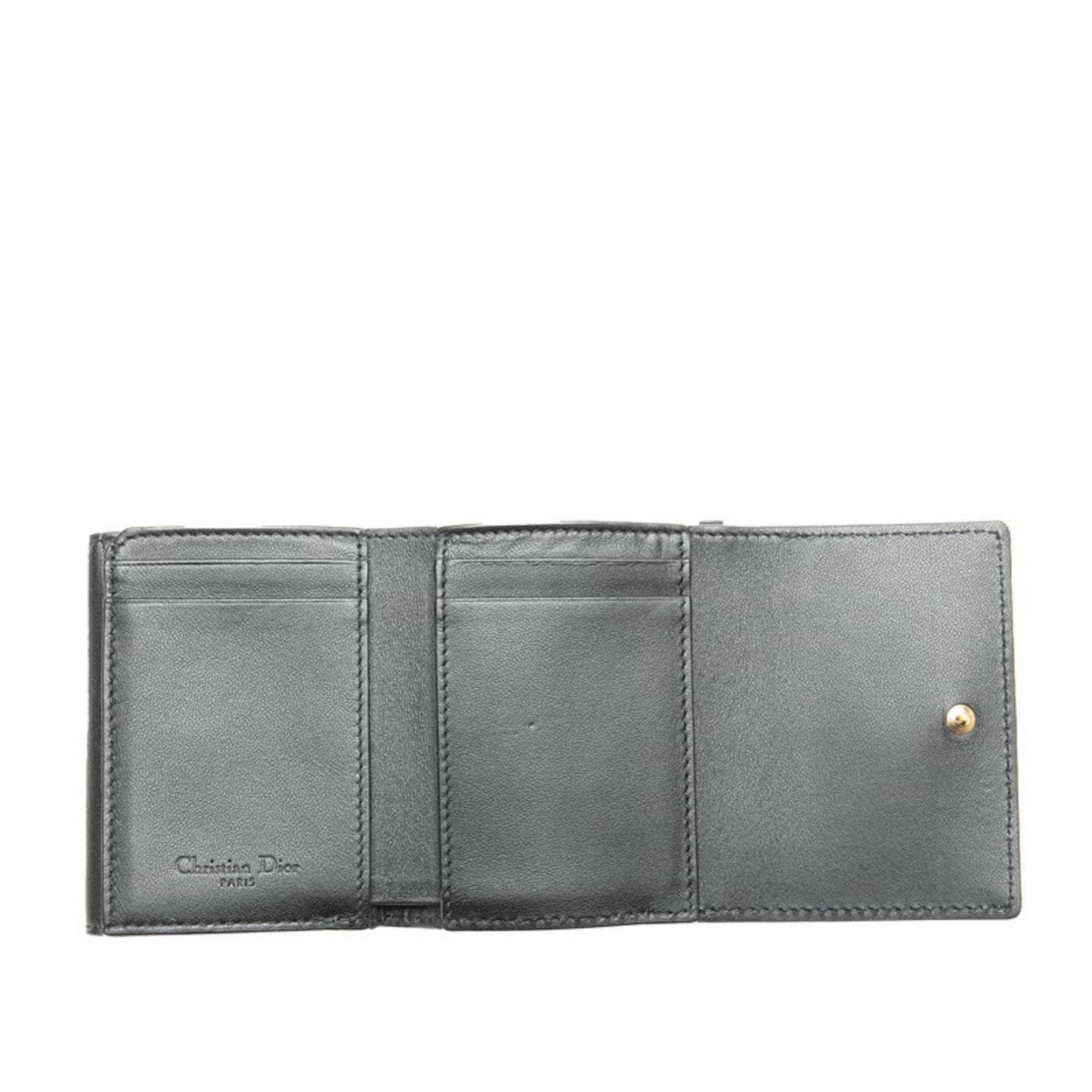 Christian Dior Dior Cannage Tri-Fold Wallet Compact Black Leather