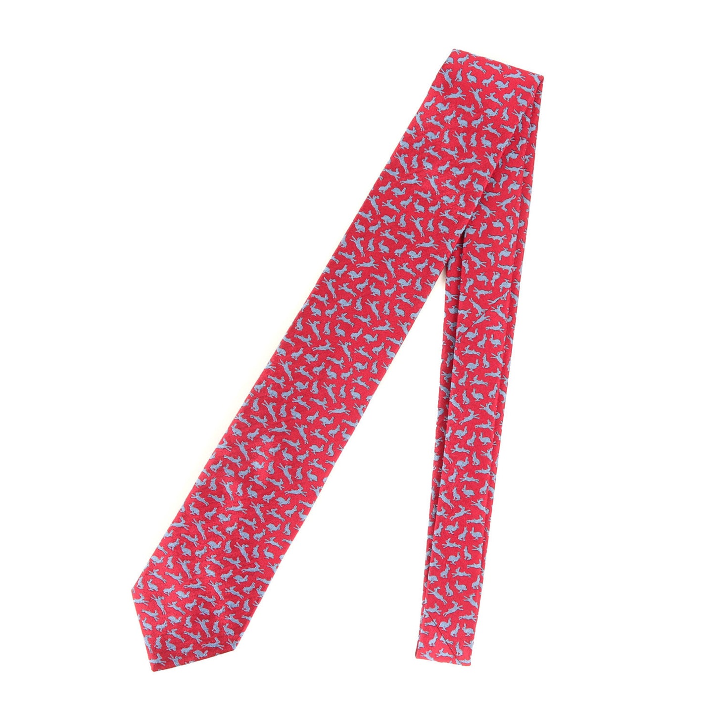 Hermes Rabbit Monogram Silk Tie 339341T 3D Grass Design Red