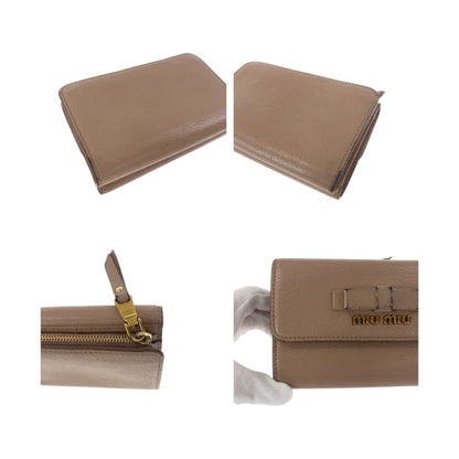 Miu Miu Miu Ribbon Pink Gold Hardware Leather Folding Wallet Compact