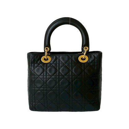 Christian Dior Lady Cannage Stitched Leather Handbag/Mini Tote Bag In Black