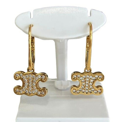Celine Triomphe Rhinestone Earrings In Gold Color