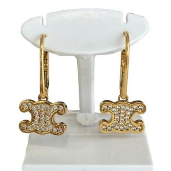 Celine Triomphe Rhinestone Earrings In Gold Color