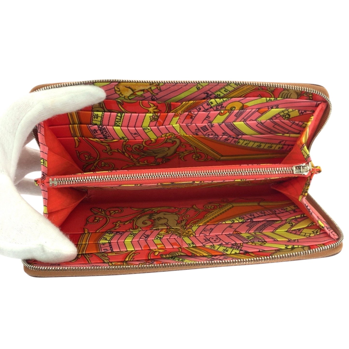 Hermes Azap Long Silk In Gold Brown Silver Hardware Epsom Leather Wallet Round Zipper X Stamp