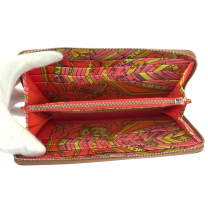 Hermes Azap Long Silk In Gold Brown Silver Hardware Epsom Leather Wallet Round Zipper X Stamp