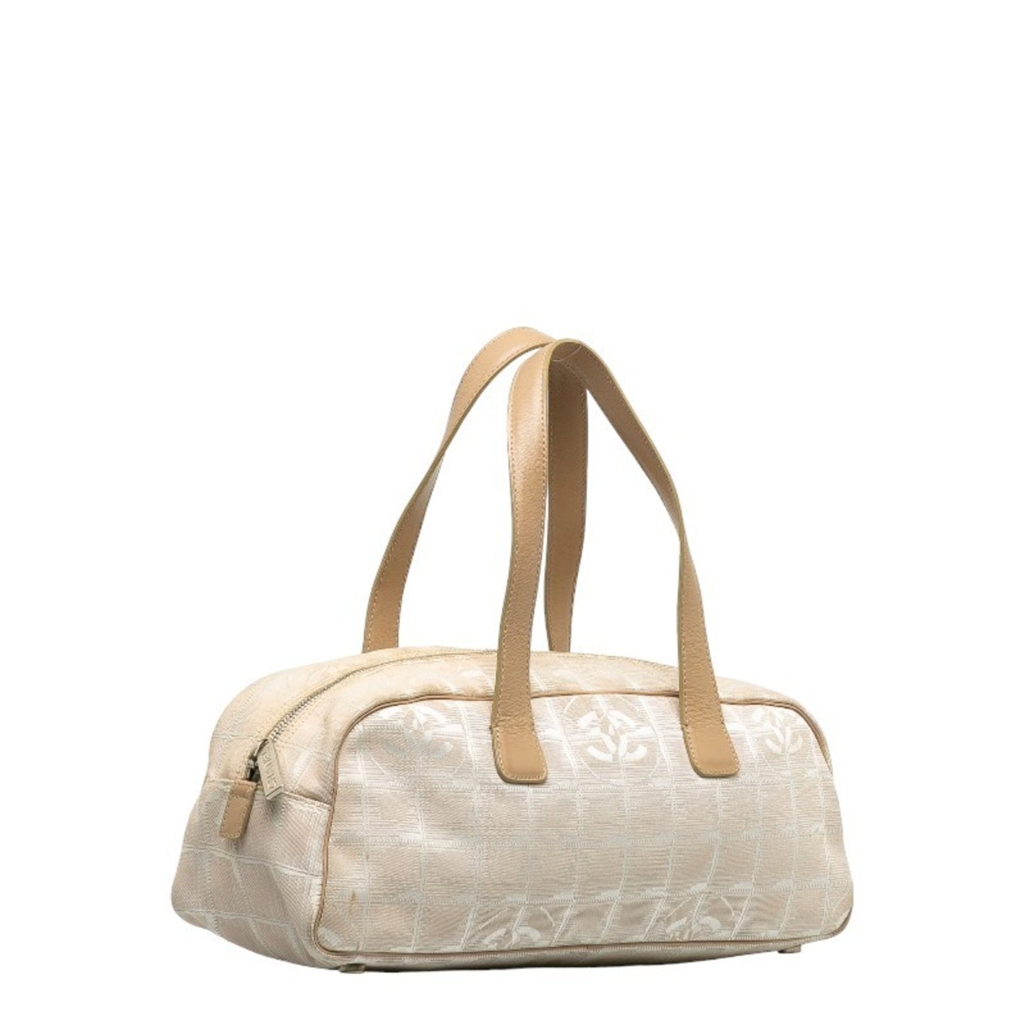 Chanel New Travel Line Handbag Boston Bag Ivory Beige Canvas Leather