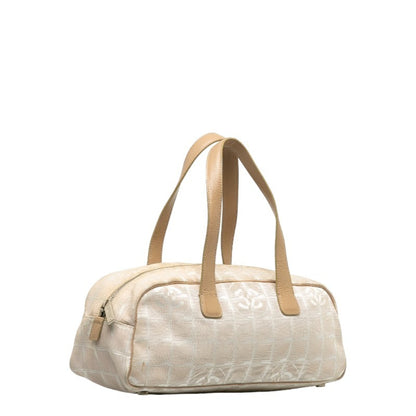 Chanel New Travel Line Handbag Boston Bag Ivory Beige Canvas Leather