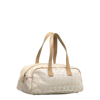 Chanel New Travel Line Handbag Boston Bag Ivory Beige Canvas Leather