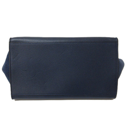 Celine Trapeze Leather Suede Turnlock Handbag Shoulder Bag Navy X Silver Hardware