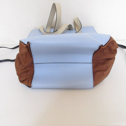 Marni Gusset Leather Drawstring Tote Bag One Shoulder Light Blue X Brown