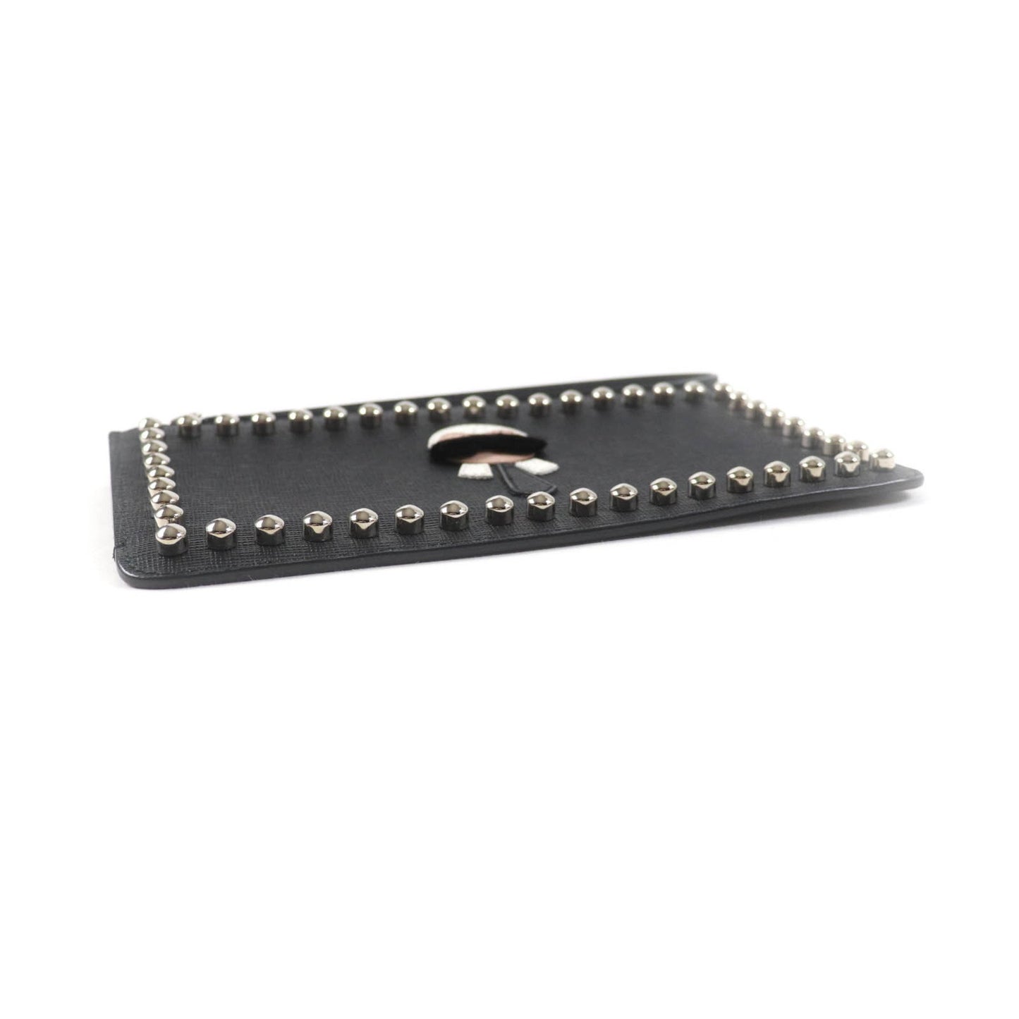 Fendi 8M0341 Karlito Karl Lagerfeld Motif Studded Leather Pouch In Black