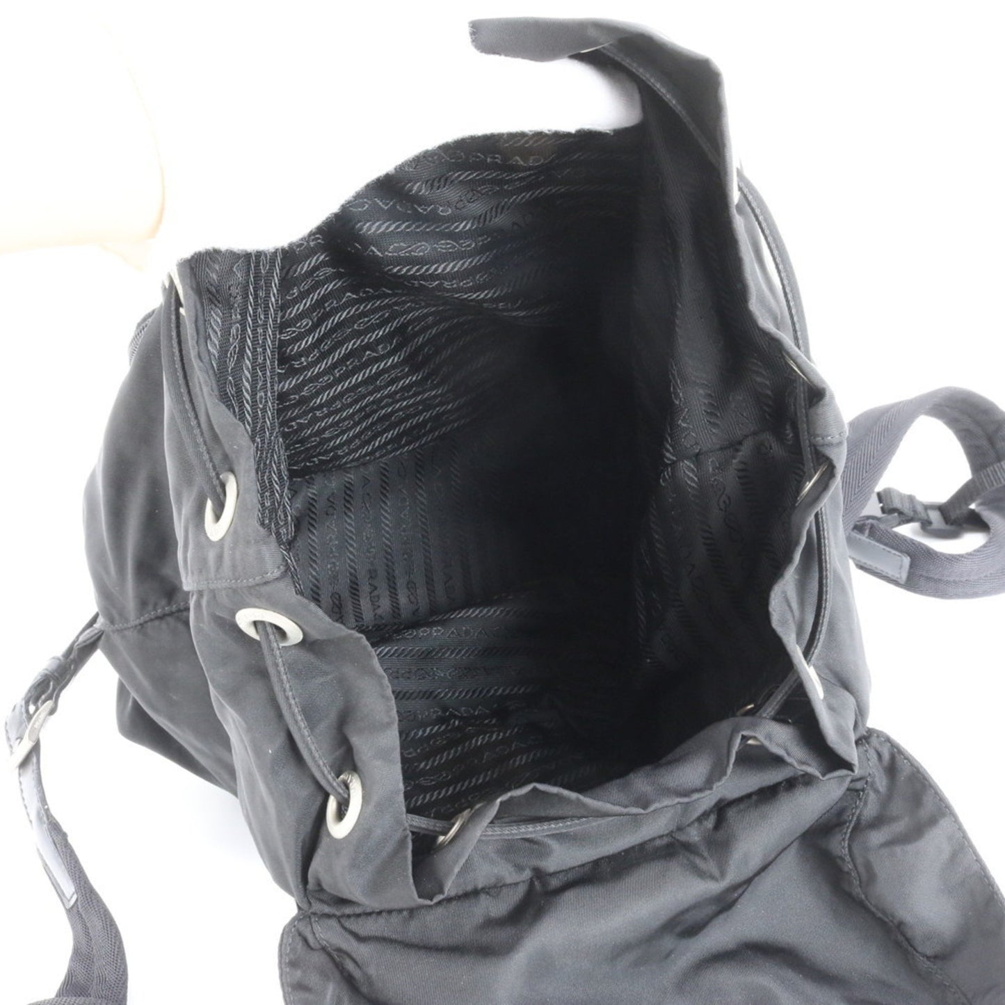 Prada Tessuto Nylon Backpack With Triangle Logo And Leather Plaque