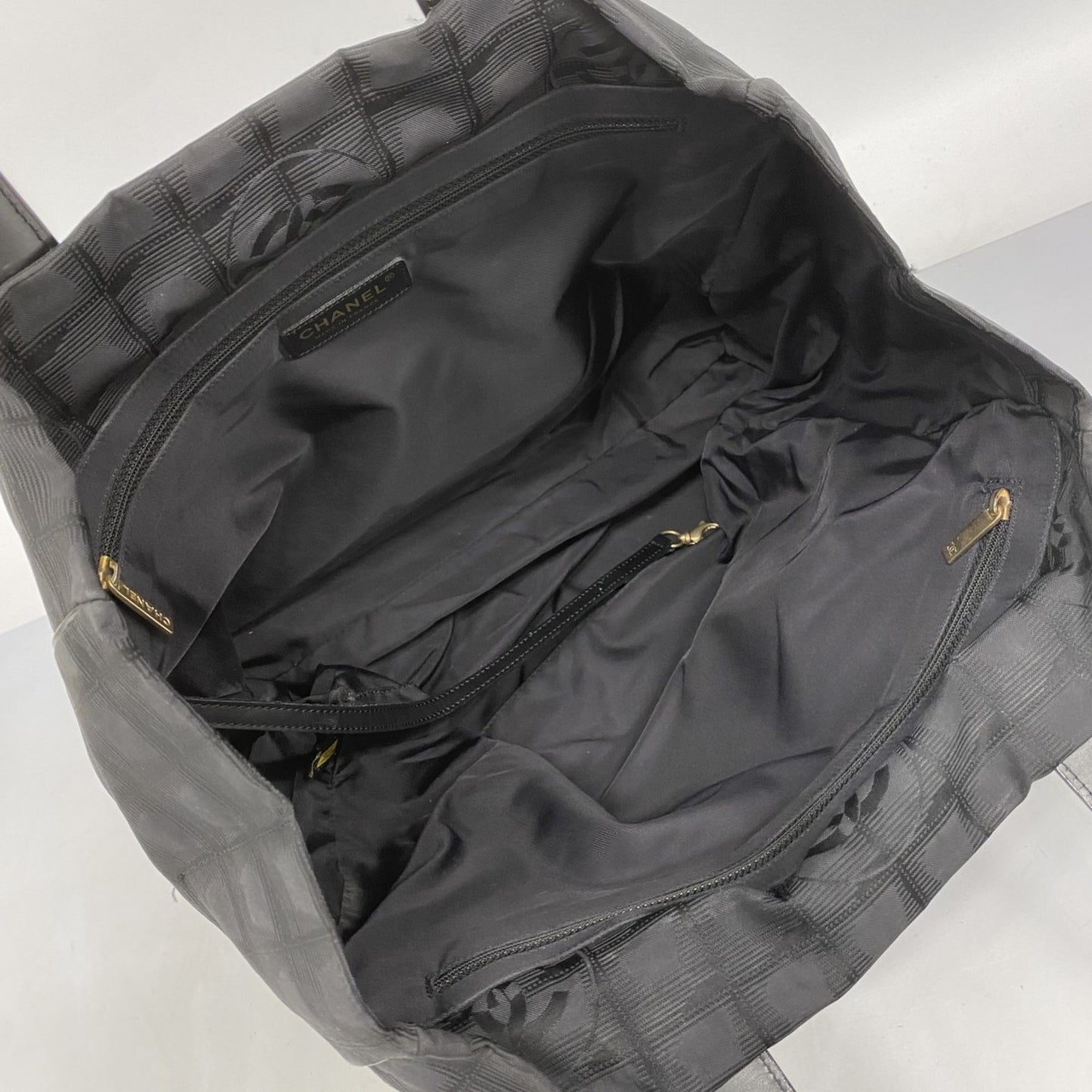 Chanel New Travel Nylon Tote Bag In Black Champagne