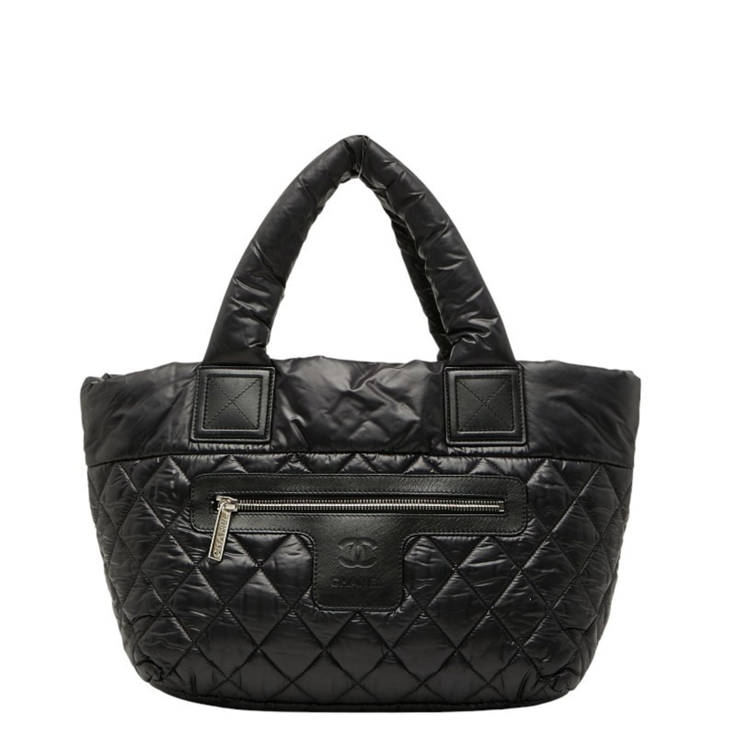 Chanel Coco Mark Cocoon Matelasse Handbag Tote Bag Black Nylon Leather