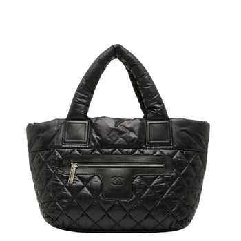 Chanel Coco Mark Cocoon Matelasse Handbag Tote Bag Black Nylon Leather