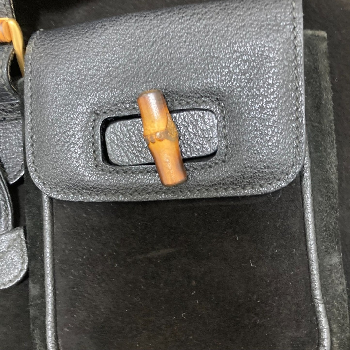 Gucci Suede Leather Bamboo Backpack 2058 Black