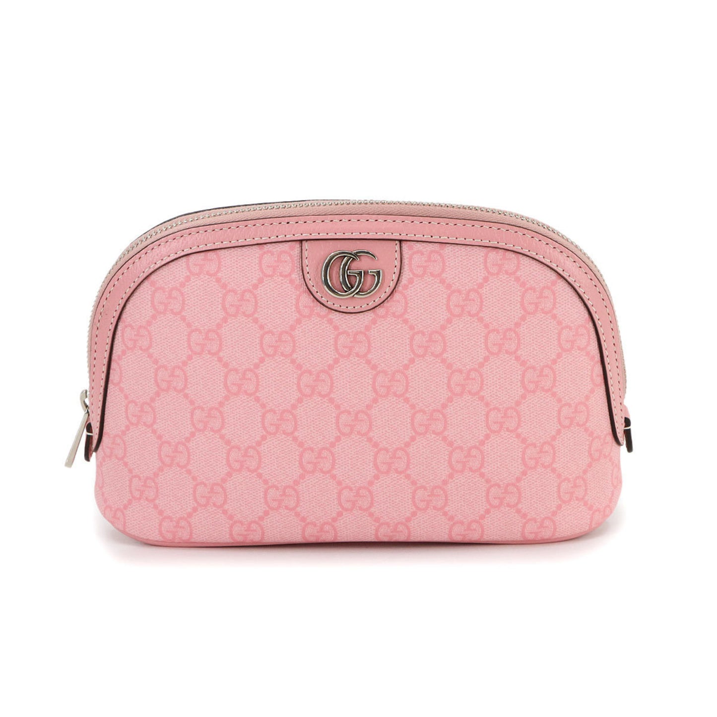 Gucci Ophidia Gg Supreme Pouch Bag Leather Pink 625551 Silver Hardware