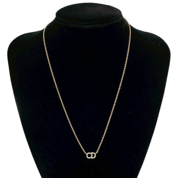Christian Dior Cd Logo Gp Rhinestone Necklace Pendant Gold 42447