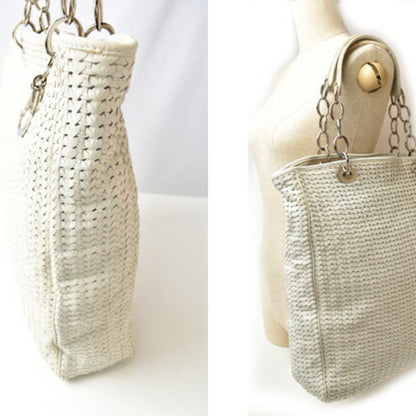 Christian Dior Tote Bag Lady Intrecciato White Silver