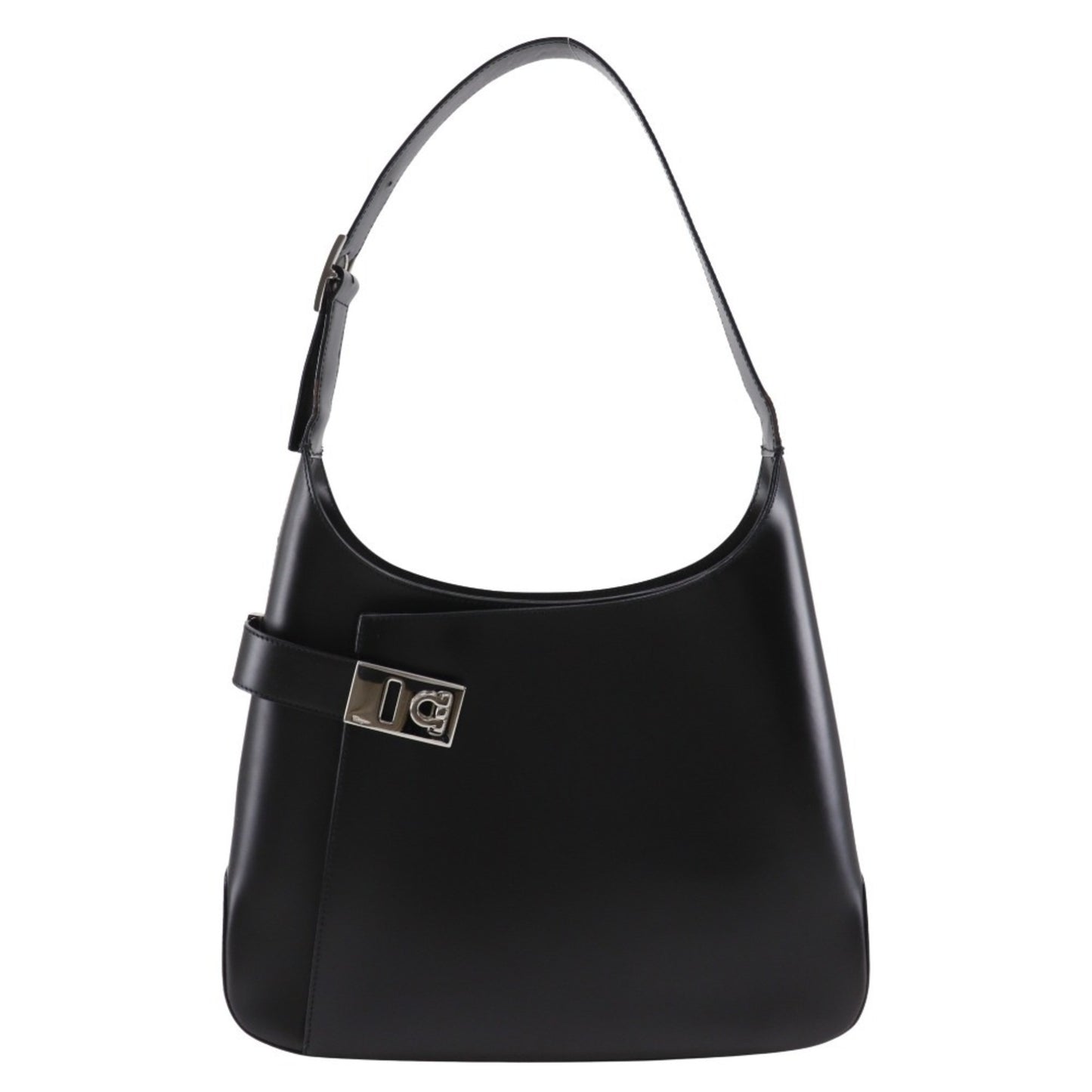 Salvatore Ferragamo Gancini Shoulder Bag Ab-21 0169 In Black Calfskin