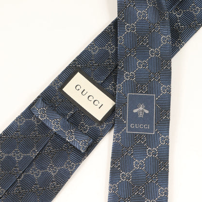 Gucci Gg Monogram Regimental Silk Tie In Navy Blue For Men